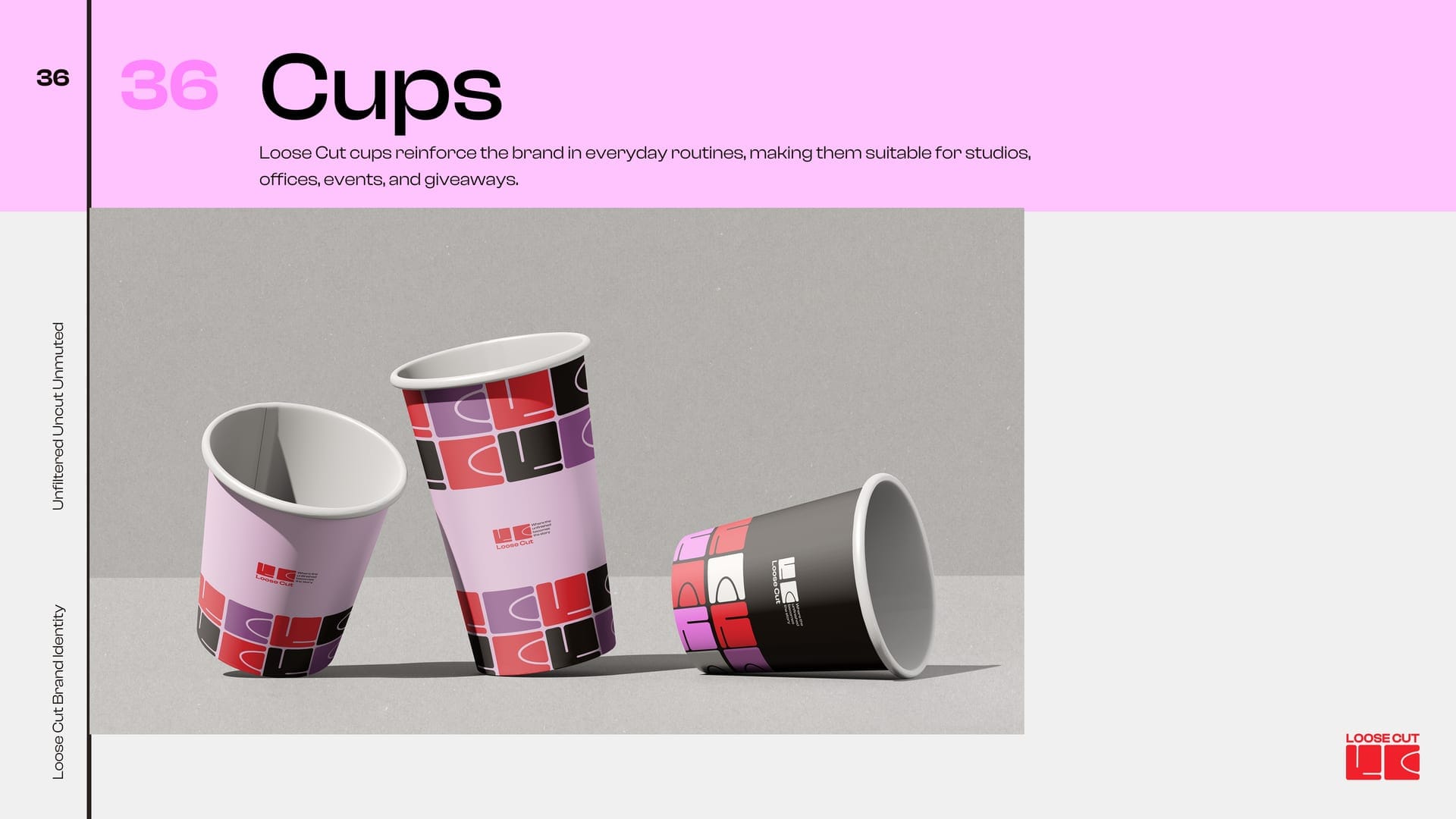 Loose Cut cups and drinkware carrying the LC mark.