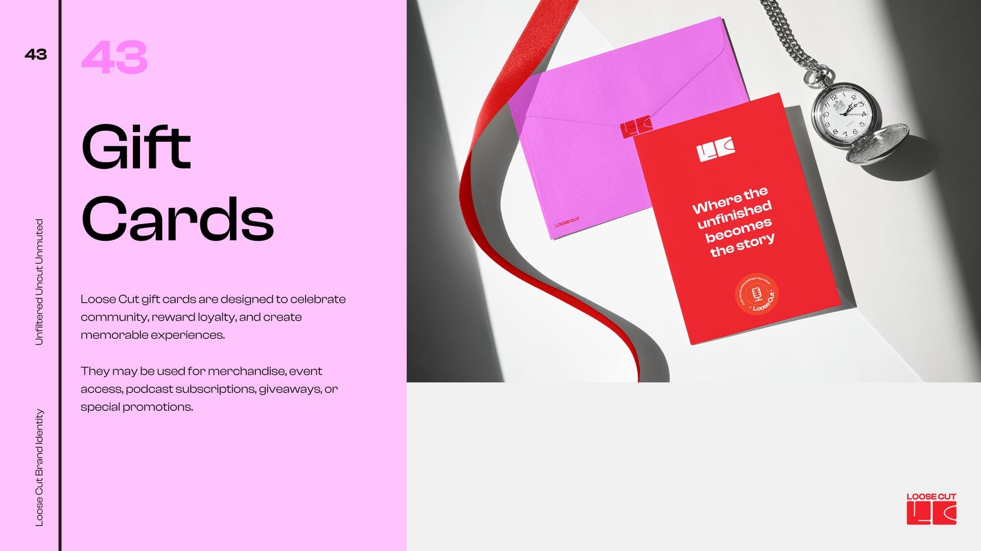 Loose Cut gift cards as a branded stationery application.