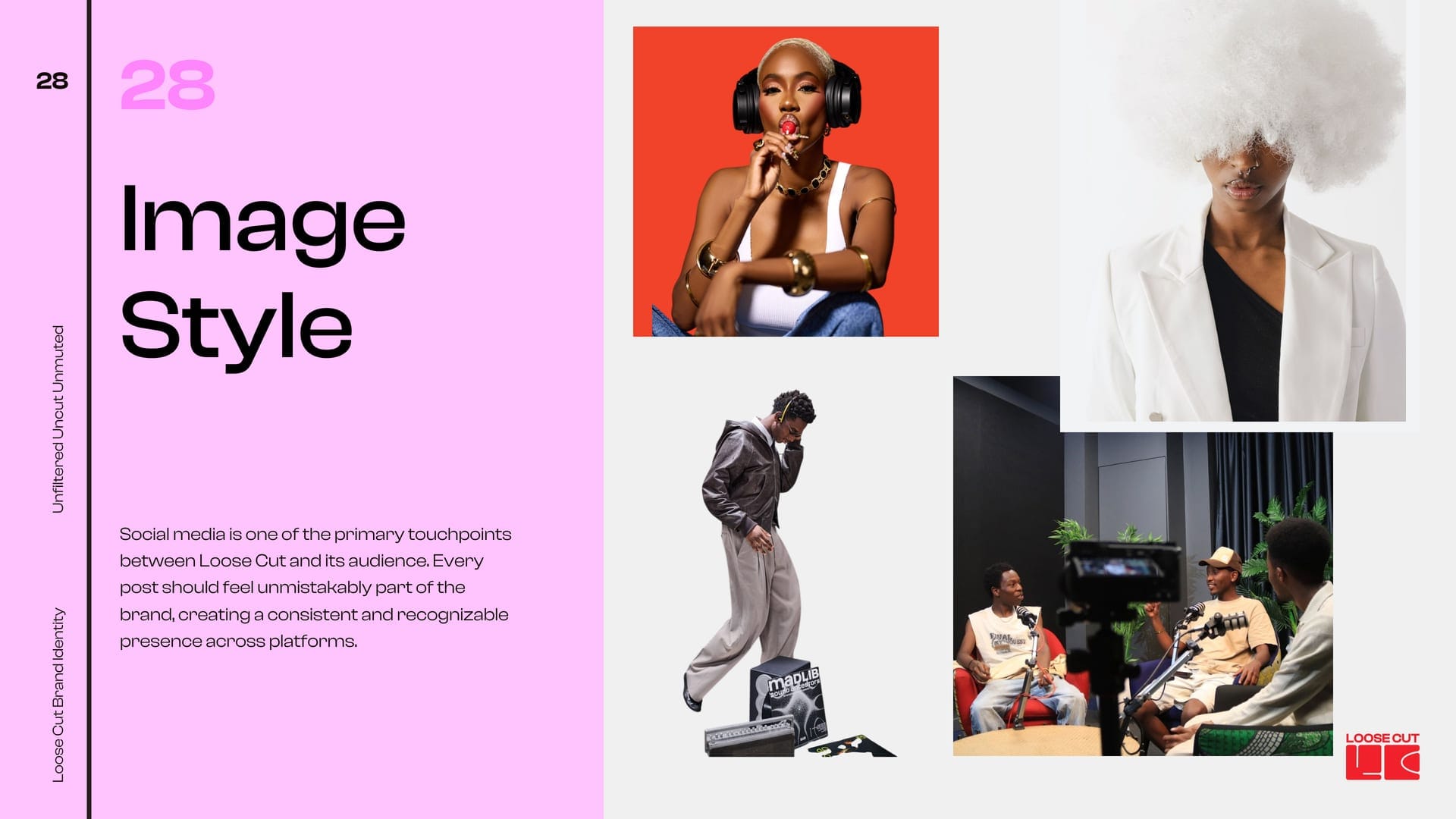 Loose Cut image style guidance for crop, contrast and how people appear on camera.