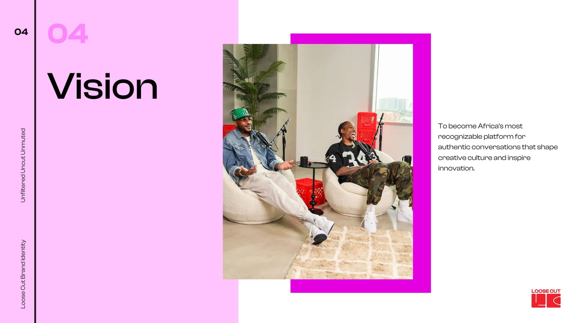 Loose Cut vision slide: podcast photography and the line Africa’s most recognizable platform for authentic conversations.